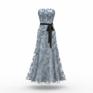Jovani Light blue black sequin Floral Lace Wedding Dress sz 6